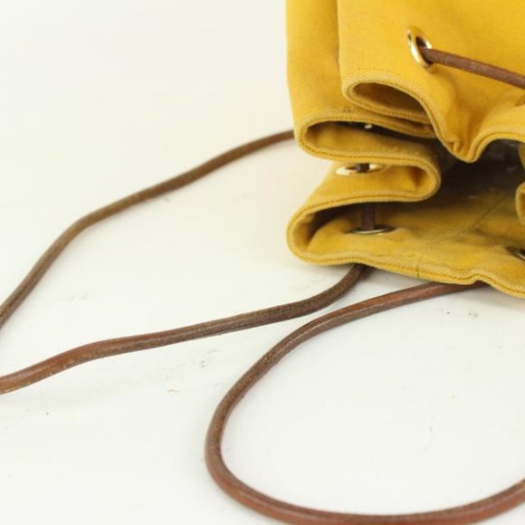 Hermès Yellow Canvas Sac Polochon Mimile Drawstring Backpack 913her18 - Picture 6 of 12